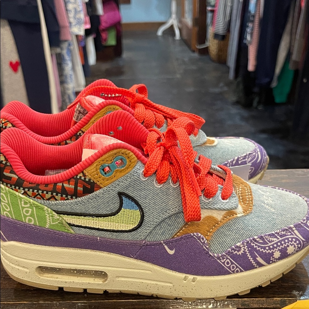 Colorful Patchwork Sneakers with Red Laces